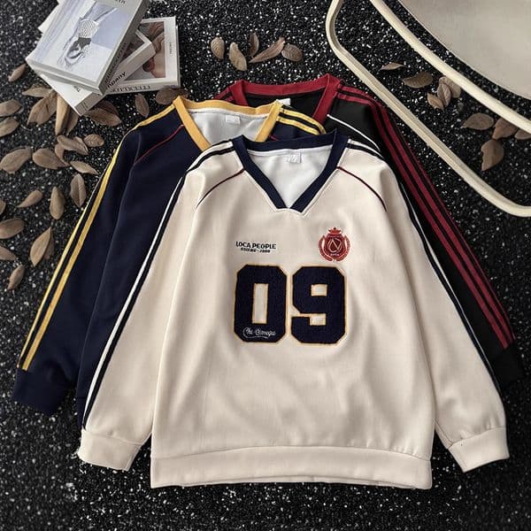 Embroidery Designer Shirt V-neck Sweatshirt Men's American Style Trendy Designer Hoodie Vibe Badge Long Sleeve T-shirt Designer Designer Shirt Hoodie Sports Top