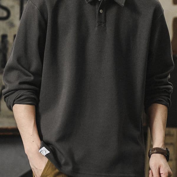 Long Sleeve Polo Shirt Men's Designer Designer Shirt Hoodie High-end American Style Solid Color Base Shirt T-shirt Loose Plus Size Shirt Collar Collar Sweatshirt