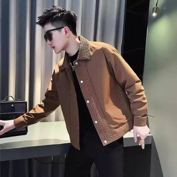 Trendy Designer Jacket Brand Jacket Men Patchwork Jacket For Men Spring And Autumn New Style Cool Design Turn-down Collar Short Jacket Men's Top