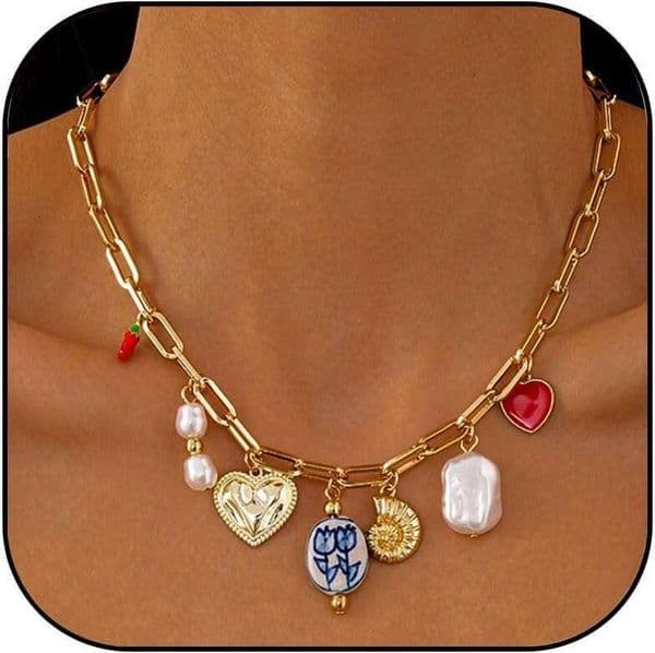 gold Charm Fashion Heart-shaped Pearl Pendant Adjustable Pepper Conch Ceramic Necklace Summer Jewelry Women's Gift