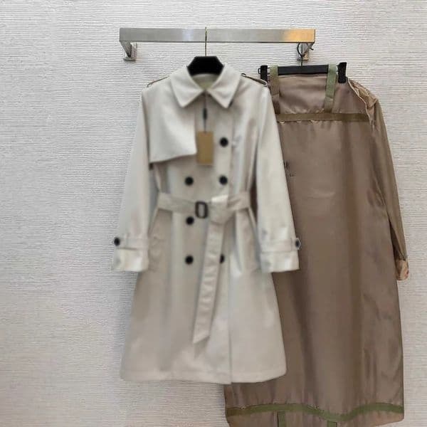 Women's Trench Coats designer women's fashionable double breasted mid to long length lapel long sleeved commuting trench coat without dust bag