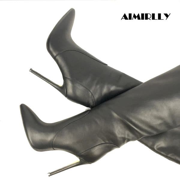 Womens Knee high Boots Pointed Toe High Heels Shoes Black Ladies Elegant Winter Warm Boot Pull on Customized 251011BANJIA