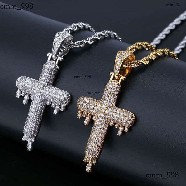 Hip Hop Cross Water Drop Micro Paved Moissanite chain Men and Women Trendy Ins