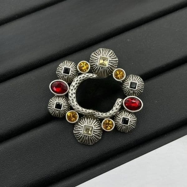 Diamond Brooch Luxurious Colorful Pin Classic Double Letter Design Brass Material High Quality Brooch Holiday Gift Fashion Accessory