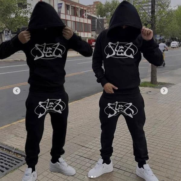 Men's Tracksuits European And American Cross-border Hip Hop Sports Suit Two-piece Solid Color Printed Fashionable Simple Trendy Brand Hoodie