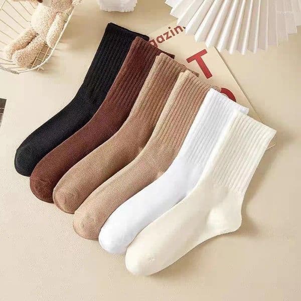 Women Socks 1 Pairs Solid Color Fashion Classic Beige White Black Middle Tube Long Casual Women's Cotton Men Elastic