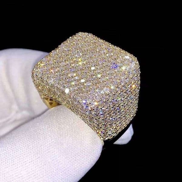 Hip-Hop 14K Jewelry GRA Luxury 14k Gold Plated Solid 18K Sterling Silver Iced VVS Moissanite Men and Women Party Diamond Ring
