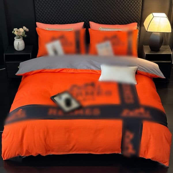 Luxury Designer Luxury King Bedding Sets Orange Pattern art Printed Queen Size Duvet Cover Bed Sheet Cotton Fashion Pillowcases Comforter Set Covers Free Shippi