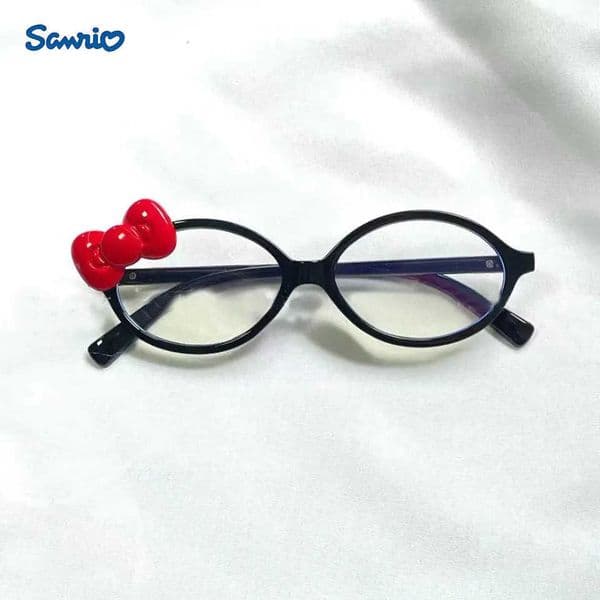 Sanrio New Kawaii Sanrio Hello Kitty Print Glasses Bow Ins Black Framed Leopard Flat Mirror Anime Cute Beauty Student Accessory Gifts L251013