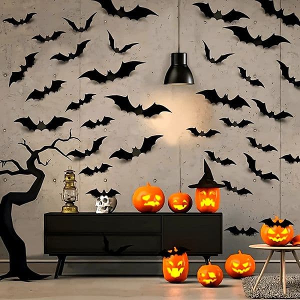 Halloween Bats Decorations3D Pvc Bat on The WallBlack Bats Wall StickersHalloween Scary Props Party Supplies DIY Decoration 251010