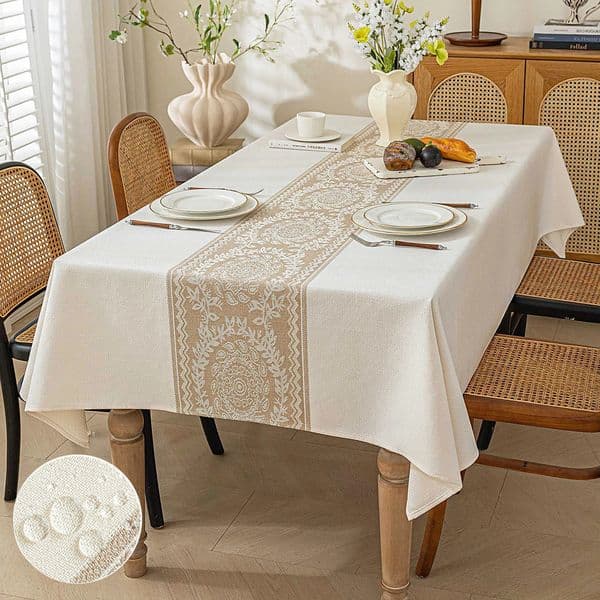 Battilo Vintage Rectangle Tablecloth Linen Table Cover Waterproof Stain Resistant Table Cloths for Dining Table Kitchen Decor 251017