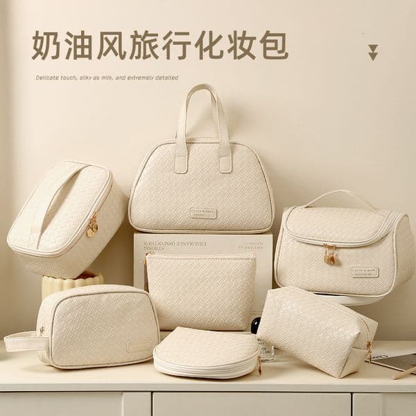 Luxury Brand Designer Bag New PU Woven Pattern Makeup Bag Large Capacity Handheld Storage Bag Double Zipper Portable Travel Toiletry Bag