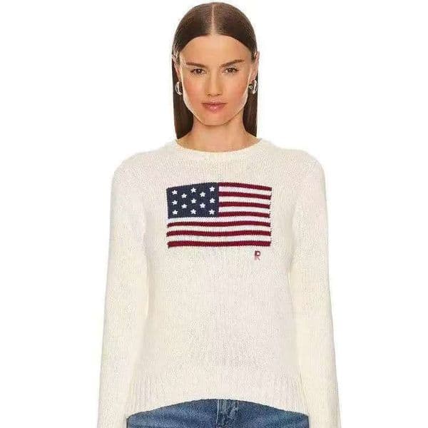 New Womens Sweaters Crewneck Ladies Knitted Sweater American Flag Winter HighEnd Comfortable Cotton Pullover Knitwear Jumper Sweatshirt S251125