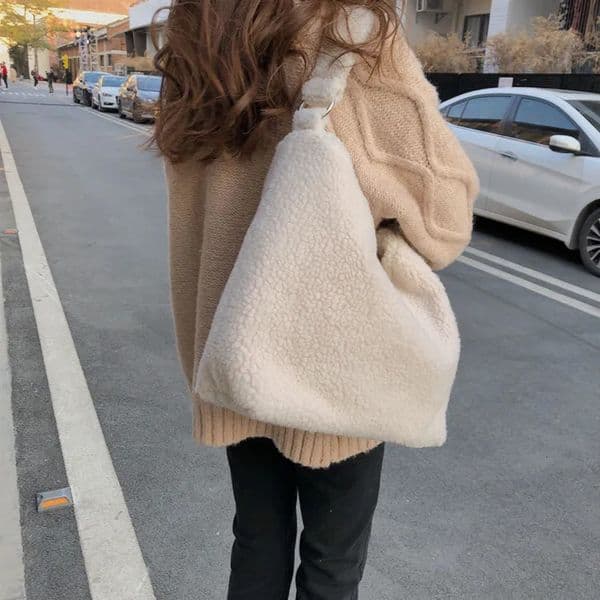 Winter Lamb Faux Fur Ladies Shoulder Bag Solid Color Soft Fluffy Plush Women Messenger Bags Large Capacity Female Casual Tote 251011