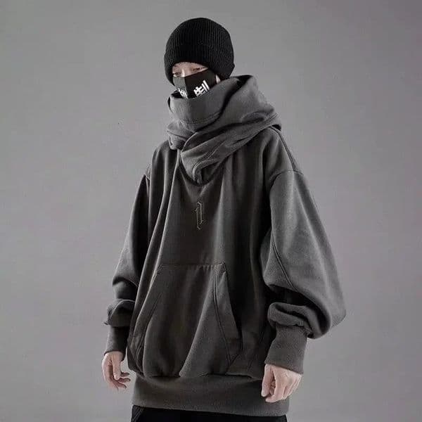 Embroidery Turtleneck Sweatshirt For Men Japanese Ninja Hoodies Autumn Hip Hop Fleece Pocket Streetwear Oversized Y2K Hoody 251013