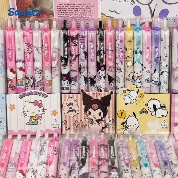 Sanrio Sanrio Hello Kitty Kuromi 6pcs Gel Pen 05mm Quick Drying Cartoon School Stationery Student Supplies Kawaii Y2k Gift Set Cinnamo L251013