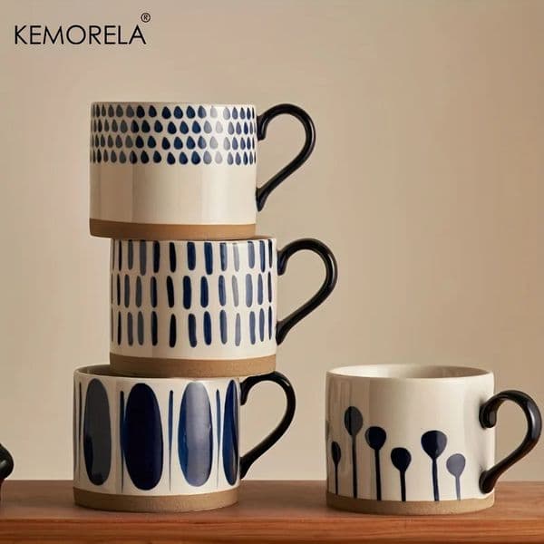 KEMORELA 1PCS 450ML Nordic Ceramic Cup Coffee Milk Mug with Handle Retro Large Capacity Japanese Breakfast Oatmeal Gift Set 251013BJ