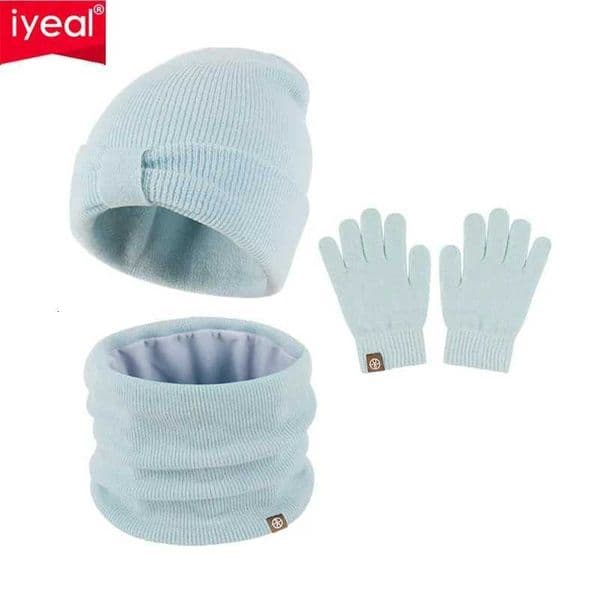 IYEAL Childrens Hat Three Piece Set For Autumn And Winter Warm And Cute Bow Baby Hat Scarf Gloves Three Piece Set X251014