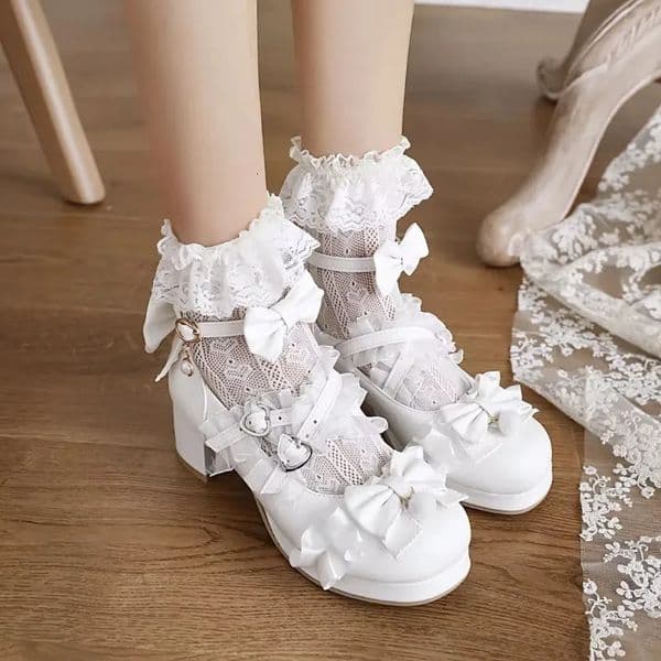 Cross Strap Women High Heels Mary Jane Pumps Wedding Tea Party White Pink Black Ruffles Bow Maid Princess Cosplay Lolita Shoes 251010