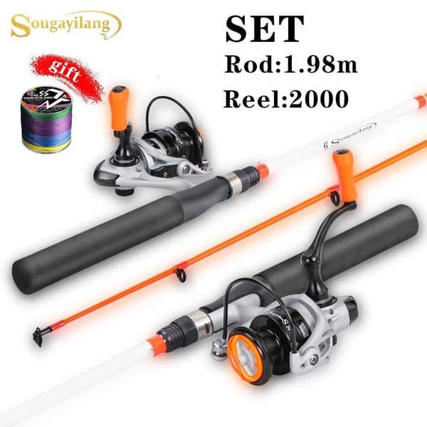 Sougayilang Spinning Fishing Rod and Reel Combo 198m Caon Fiber Fishing Rod and Fishing Reel Kit for Bass Fishing Pesca Y251014