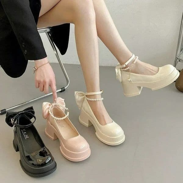 Women Thick Platform Mary Janes Lolita Shoes Party Pumps Summer High Heels Sandals Bow Chain Mujer Shoes Oxford Zapatos 251010