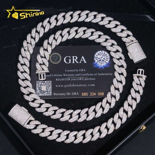 2025 Fashion Rapper Jewelry GRA Certificate 12mm Two Rows Moon Shape Iced Out Moissanite Diamond S925 Sterling Silver Miami Cuban