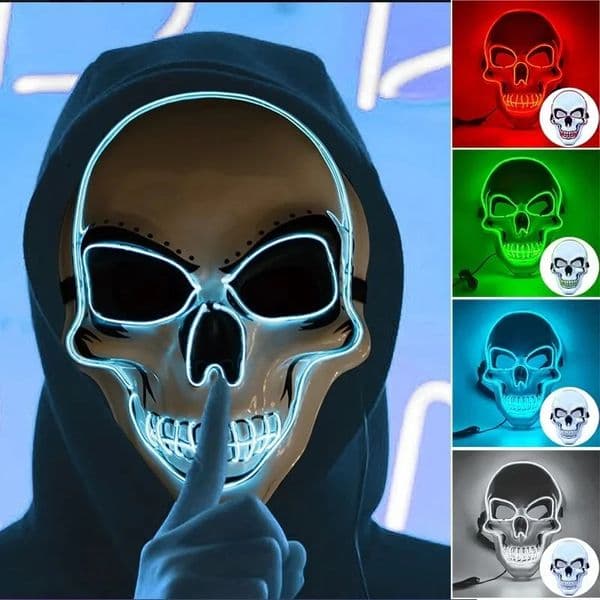 Halloween Adult Purification Mask LED Glowing Skull Terror Cold Light Role Playing Masquerade Ball 251013
