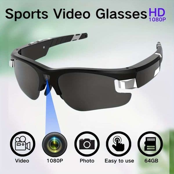 1Pc 1080P HD Smart Sports Bicycle And Motorcycle Ultra Clear Video Glasses, Portable Body Camera, With 64Gbstorage Card