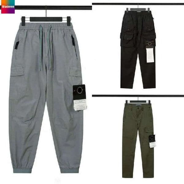 Designer Stone fashion Mens Pocket Badge Solid Color Fresh Wash Straight Topstoney Casual Long Cargo Stoney Pants Q260523