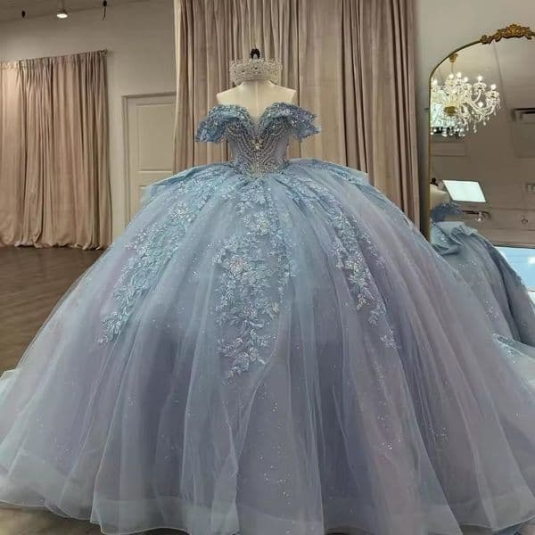 Puffy Quinceanera Ball Gown Off The Shoulder Appliques Beaded Sweet 16 Dresses 15 Anos Mexican Customized