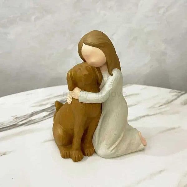 Lovely Girl Hugging Dog Resin Statue Meaningful Figurine Souvenir Tabletop Ornament Home Decoration Memorial Gift For Dog Lovers M251014