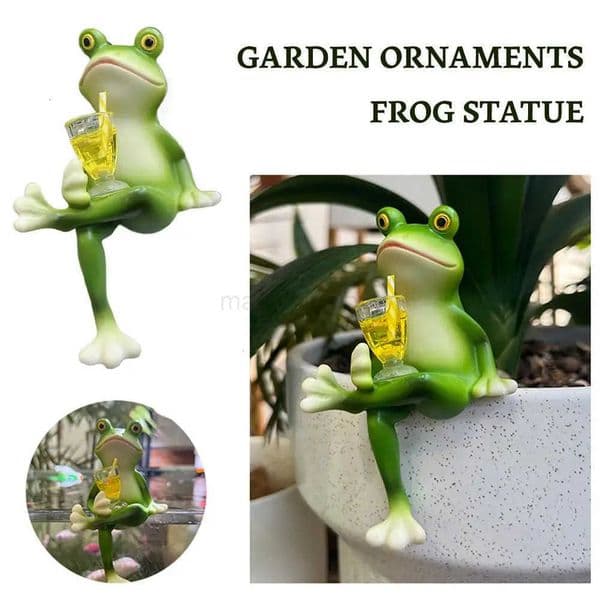 Funny HandPainted Frog Hanging Flower Pot Cartoon Animal Standing Frog Figurines Decorative Resin Frog Ornament Garden M251014