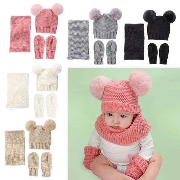 Solid Color Kids Knitted Beanie Gloves Scarf 3pcs Suit Cartoon Warmth Hat Toddler Hat Scarf for Winter Supplies 425F X251014