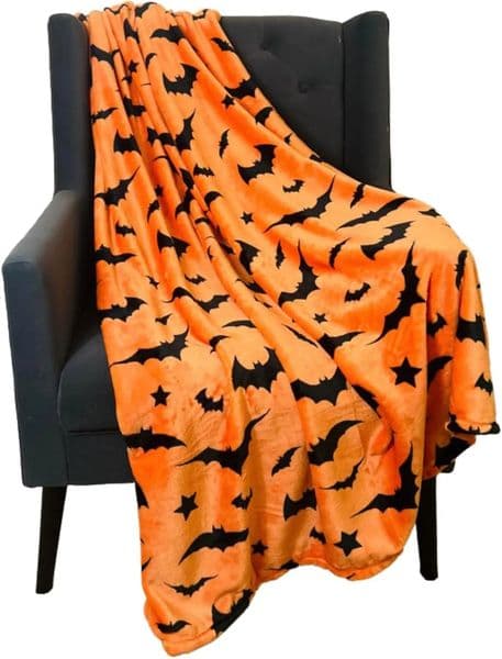 1PC Festive Halloween Black Bats Printed Flannel Blanket Perfect gift for Sofa Office Bed Plane Travel Sleep Read Relax Camping 251013