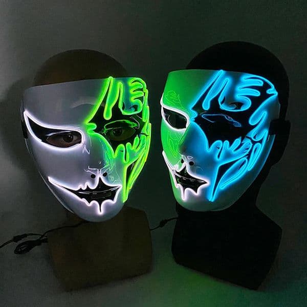 LED Handpainted Mask Halloween Carnival Masquerade Cosplay Horror Accessory Mens Weird Face Glowing Mascara Disfraz 251013