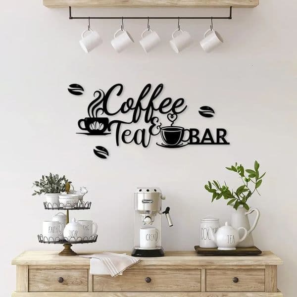Metal Coffee Bar Sign Wall Decor Tea Art with Bean n Perfect for Home Kitchen or Office Decoration 251013
