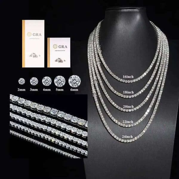 Fine Jewelry Sterling Sier Vvs Moissanite Necklace Dia Mossanite Tennis Chain 111 aaa