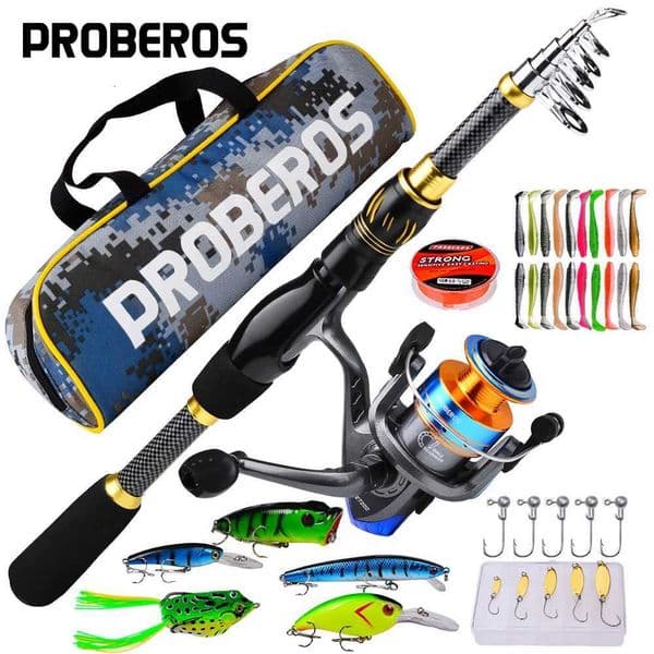 PROBEROS 15m24m Fishing Rod and Reel Combo Kit Spinning Fishing Reel and Spinning Rods Fishing Line Lure Bag Hooks Full Set Y251014