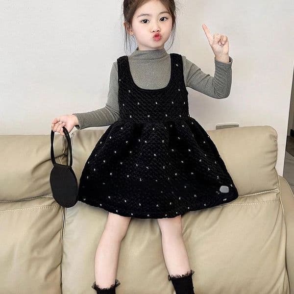 D432 Girls' thickened dress 2024 autumn and winter new cotton velvet skirt children's Korean style vest skirt two-piece set