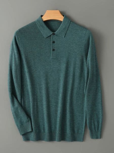 Spring Autumn Men Shirt Merino Worsted Wool Knitted Pullover Long Sleeve PoloCollar Clothing Tops Smart Casual Thin Outerwears 251011BANJIA