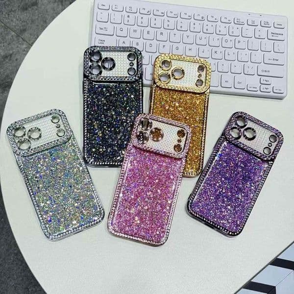Luxuy Bling Glitte Cases Fo Iphone 17 Ai 14 13 12 11 16 Po Max 15 Plus Iphone17 Fine Hole Sequins Foil Confetti Shinny Spakle Diamond Chomed Plating