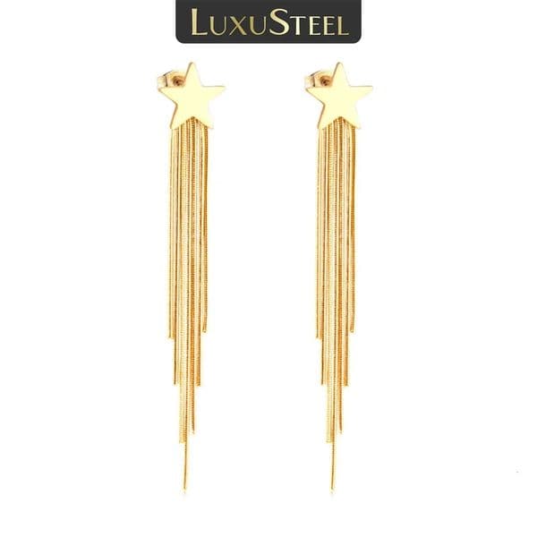 LUXUSTEEL Star Tassel Chain Drop Earrings For WomenGirl Gold Color Bohemia Jewelry Stainless Steel Earring Fashion Jewelry Gift 251011