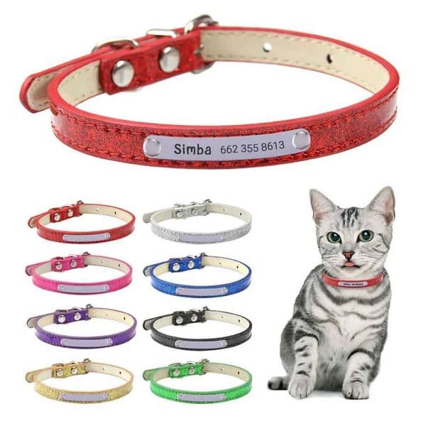 Bling Leather Cat Collar Personalized Name Collar for Cats Small Dog Puppy Necklace Kitten Accessories Nameplate Free Engraving D251014