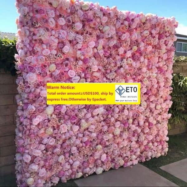 3D Artificial FlowerWall Panels Pink Peony Ivory Hot Red Pink Rose Green plants Wedding Backdrop Runners Home Decor ZZ