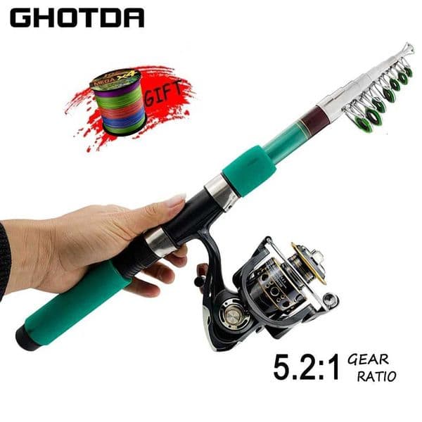 Spinning Fishing Rod Reel Combo 1836M Tescopic Fishing Rod 521 High Speed Reel With Line Portab Travel Fishing Kit Y251014