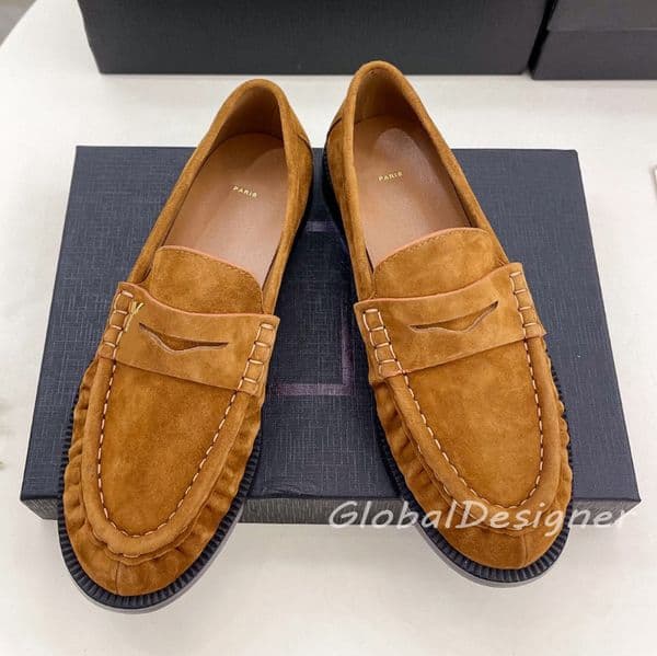 designer women suede loafer lady patent sandals fashion luxury vintage mules mirror quality dress shoes genuine leather flats scuffs pleated preppy style slippers
