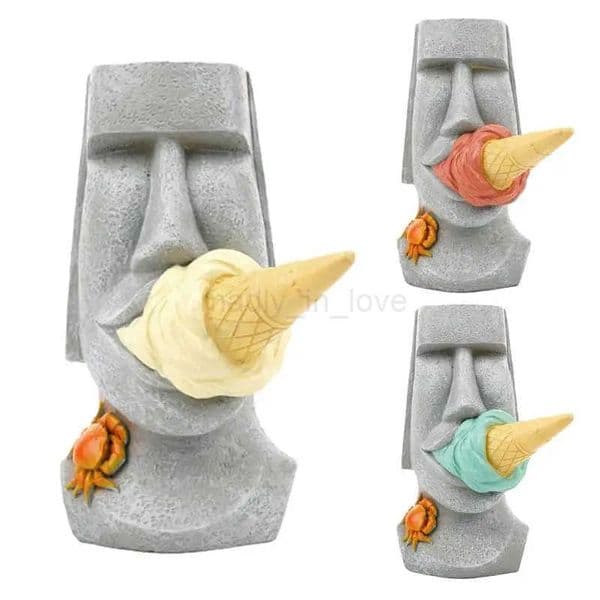 Ice Cream Smashing Moai Statue Desktop Sculpture Easter Island Massive Moai Head Planter Pot Art Flower Arrangement Home Decor M251014