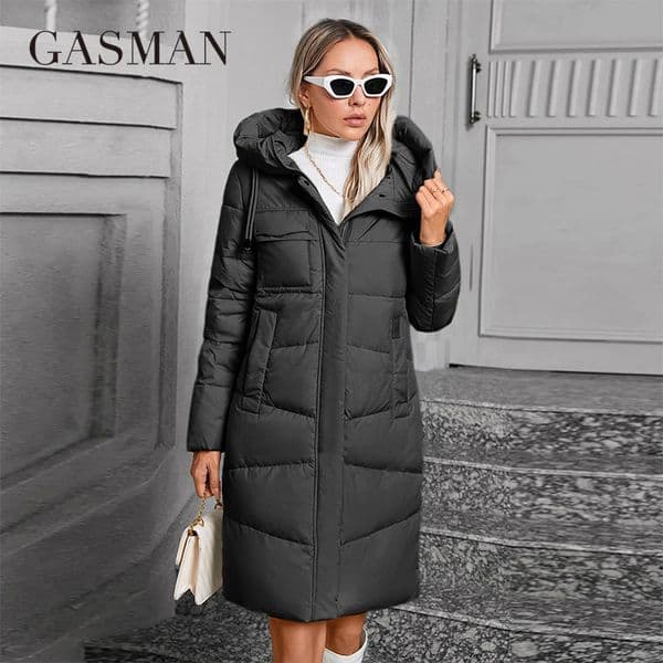 GASMAN Women Down Jacket Long Classic zipper Big Pocket Stand Collar Hooded Slim coat Women Parkas GM83511 251010