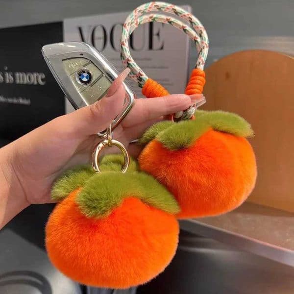 Fluffy Persimmon Keychain Cute Plush Hangings On Bag Car Trinket for Women Girls Pompom Keyring Decorative Accessories GiftXJ251015