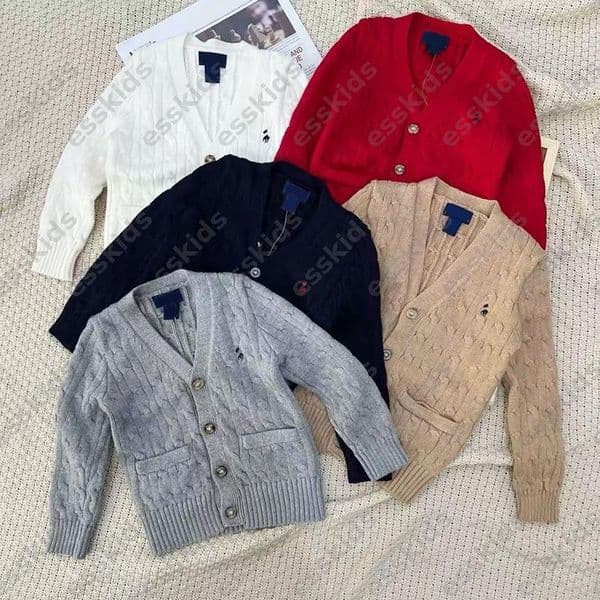 Childrens Winter Clothing Designer Sweater Girls Body Pure Cotton Linen Cardigan Embroidered Woolen Knitwear Kids Single Breasted V Neck Top DLD2510151